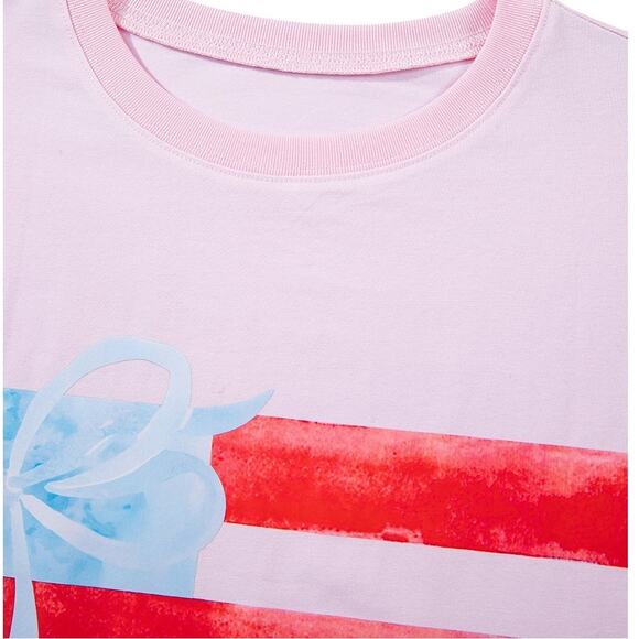 Light Pink With Blue Bow Flag Graphic Crewneck Top New S M L XL - Picture 8 of 13